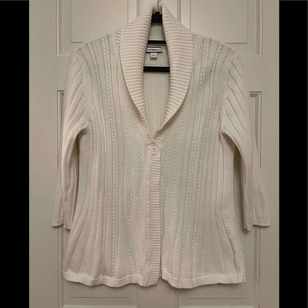 Croft and Barrow White Cotton Shawl Cardigan Sweater Large